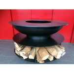 Braséro en acier avec anneau de grill et plateau en bois